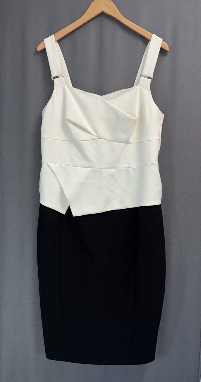 Karen Millen Peplum Cocktail Dress Size 12 Cream & Black Luxury Minimalist Chic